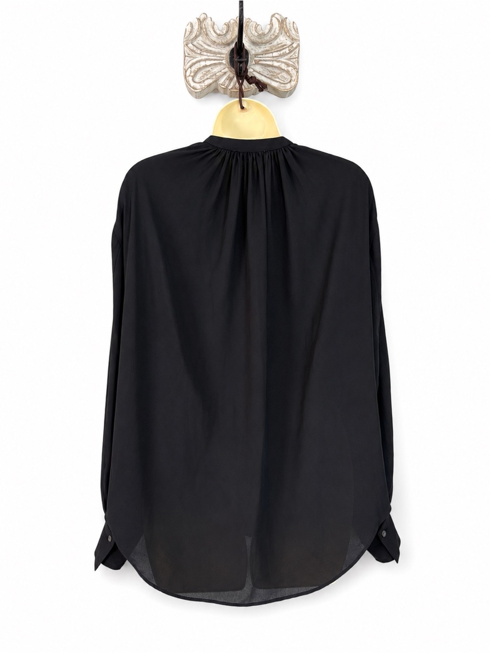 Aritzia Babaton Gene Blouse Black Semi Sheer Mandarin Collar Top - Picture 5 of 9
